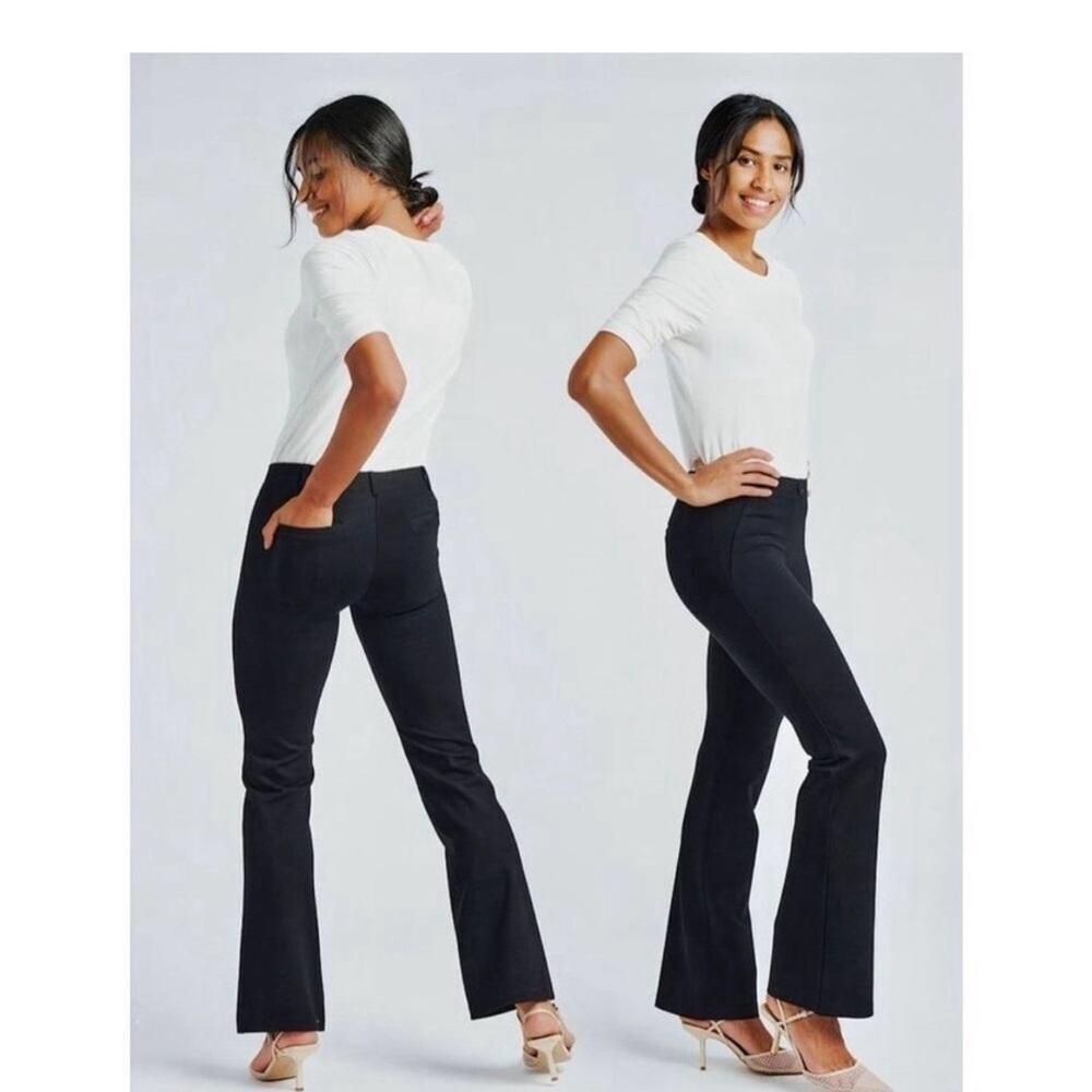 Betabrand Black Classic Straight knit comfortable Pants Lg pull on